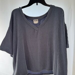 Arula Blue Ribbed V-Neck T-shirt 2XL